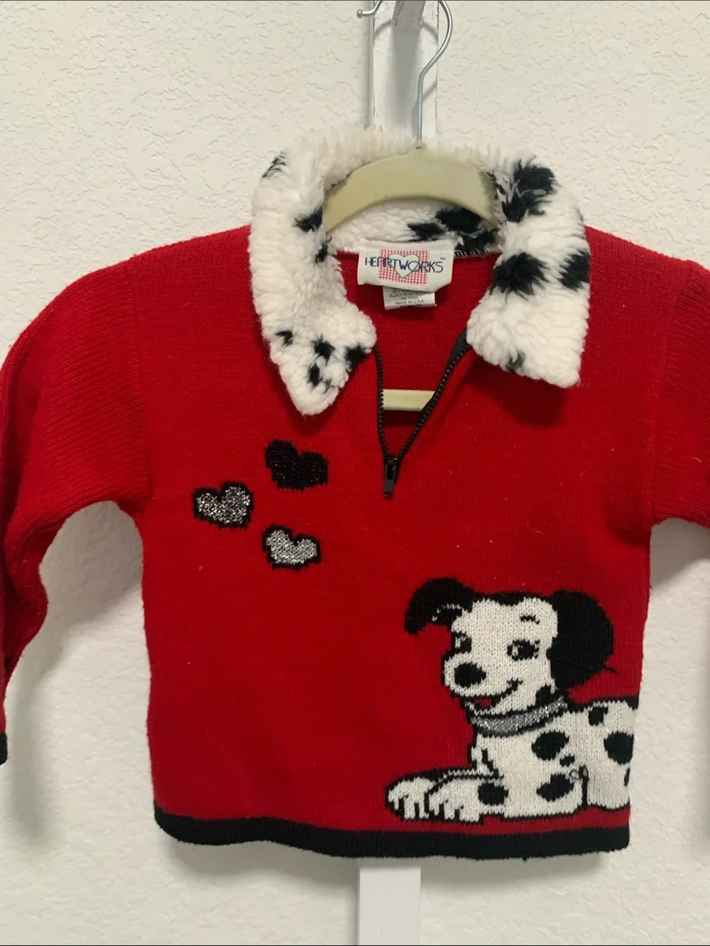 Vintage Heartworks Kids Red Dalmatian Collared Sweater
